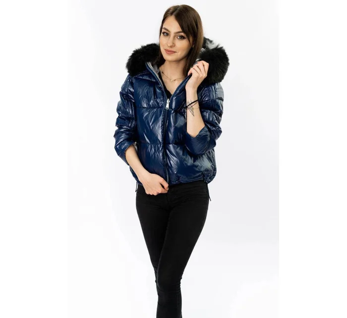 Tmavě modro-šedá oboustranná dámská bunda (b9555) Tmavě modro-šedá oboustranná dámská bunda (b9555)