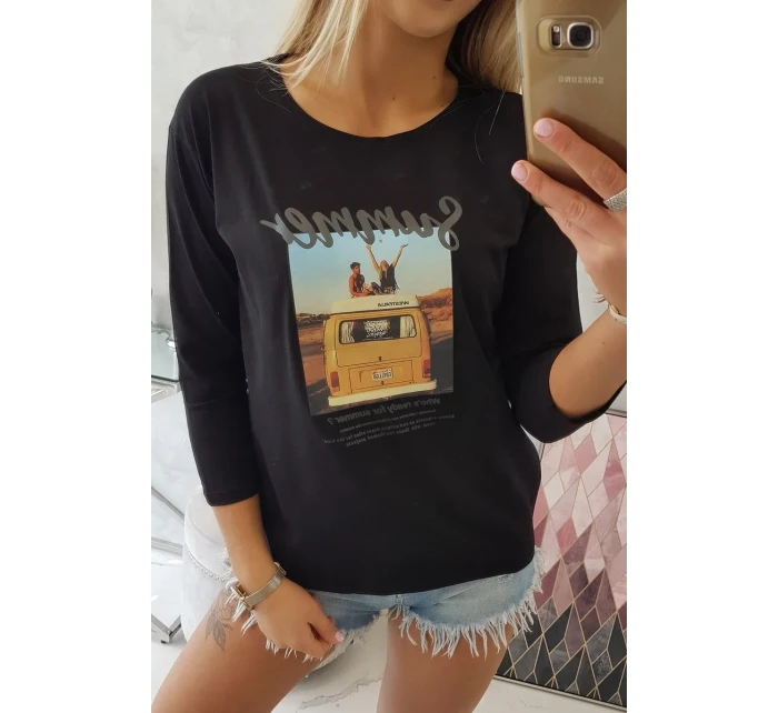 Halenka s potiskem Letní auto černá Halenka s potiskem Letní auto černá