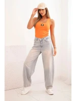 Dámská pruhovaná tílko s ozdobnou nášivkou tmavě oranžová Dámská pruhovaná tílko s ozdobnou nášivkou tmavě oranžová