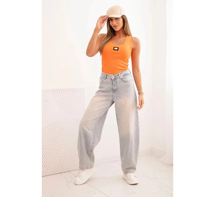 Dámská pruhovaná tílko s ozdobnou nášivkou tmavě oranžová Dámská pruhovaná tílko s ozdobnou nášivkou tmavě oranžová