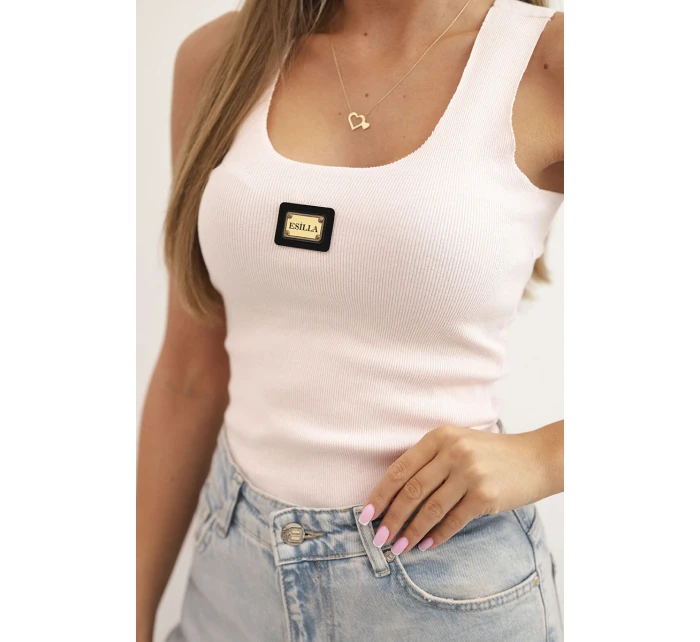 Dámská pruhovaná top na ramínkách s ozdobnou nášivkou pudrově růžová