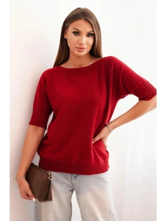 Dámský svetr z viskózy s krátkým rukávem bordový
