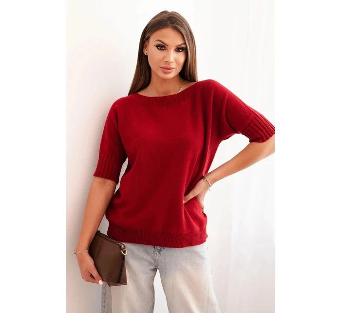 Dámský svetr z viskózy s krátkým rukávem bordový