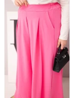 Dámské bavlněné kalhoty Plus Size s širokými nohavicemi a volným střihem světle růžové