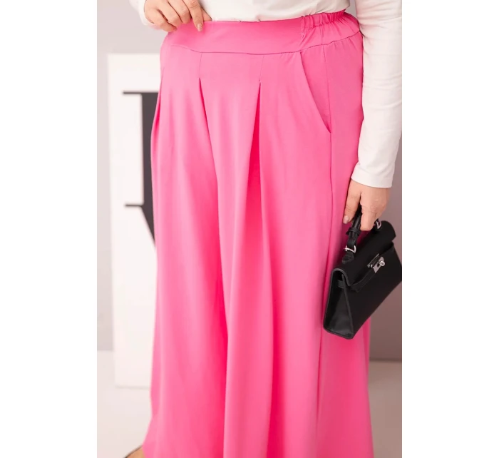 Dámské bavlněné kalhoty Plus Size s širokými nohavicemi a volným střihem světle růžové