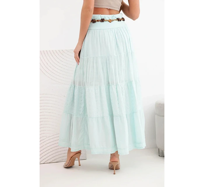 Dámská maxi bavlněná sukně s ažurovým model 22048769 a elastickým pasem mátová - K-Fashion