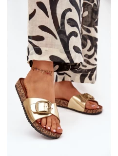 Dámské pantofle na korkové platformě se sponou zlaté model 21704235 - Boto