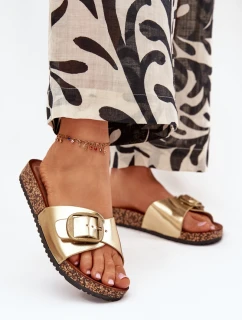 Dámské pantofle na korkové platformě se sponou zlaté model 21704235 - Boto