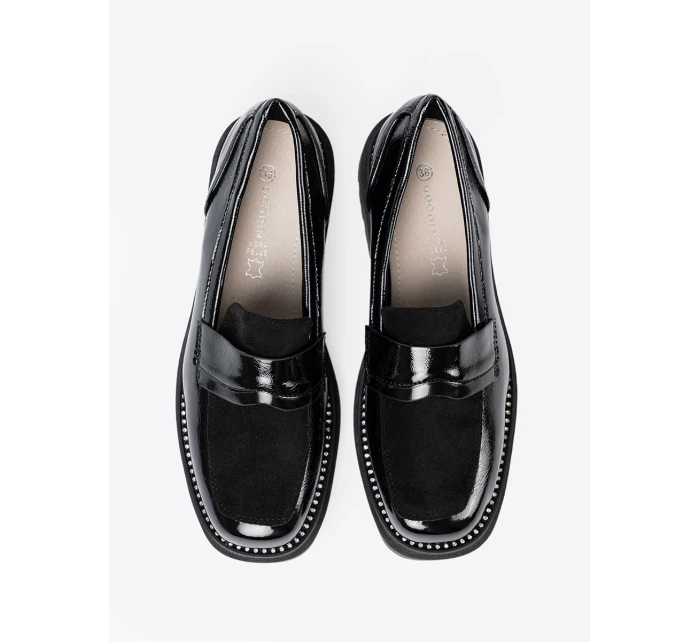 Zajímavé dámské černé mokasíny na širokém podpatku Zajímavé dámské černé mokasíny na širokém podpatku