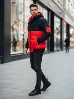Pánská červeno-černá zimní bunda s kapucí FashionStreet TX5099