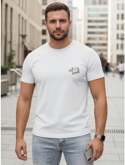 Pánské bavlněné tričko s potiskem orla, bílé, FashionStreet NX0148R