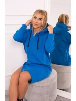 Šaty s kapucí a bočním rozparkem chrpově modré