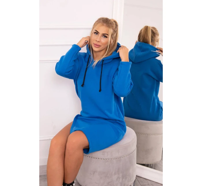 Šaty s kapucí a bočním rozparkem chrpově modré