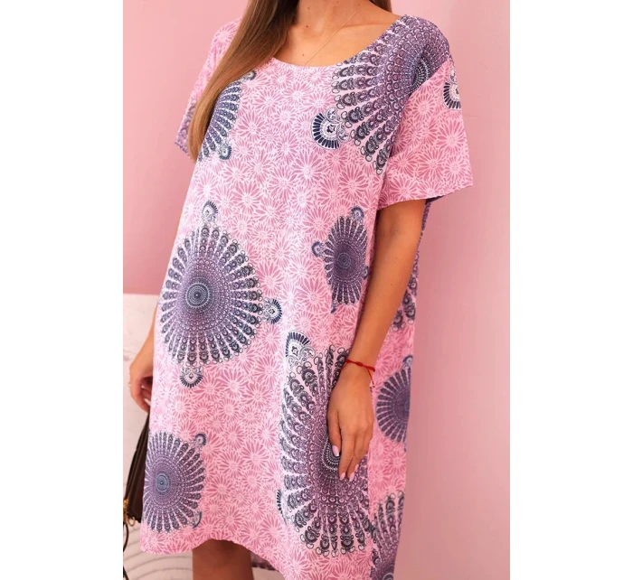 Dámské bavlněné šaty s orientálním vzorem světle růžová