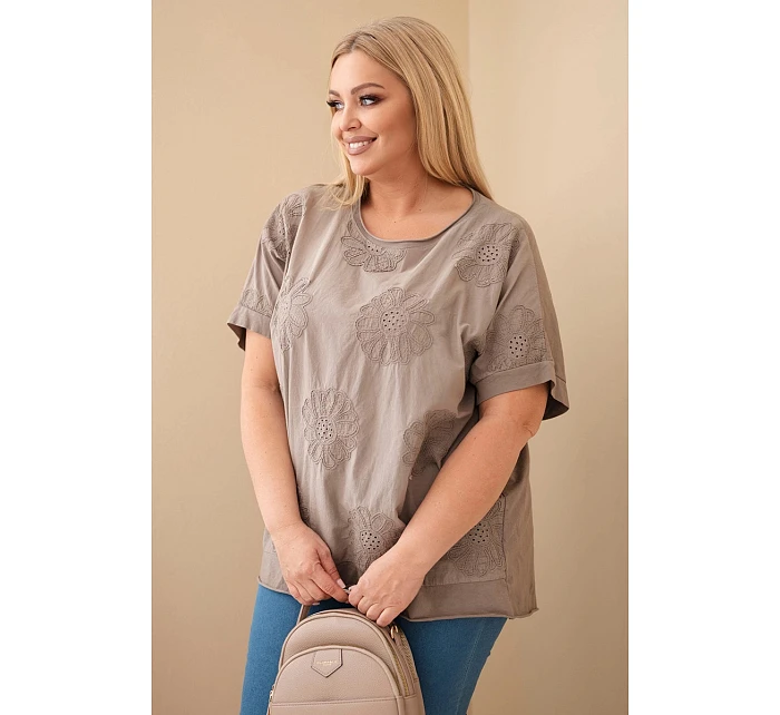 Dámská bavlněná halenka Plus Size s vyšívanými květinami fango
