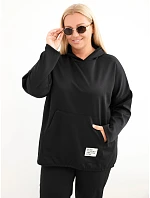 Dámská mikina Plus Size z viskózy s kapucí a klokánkou kapsou černá Dámská mikina Plus Size z viskózy s kapucí a klokánkou kapsou černá
