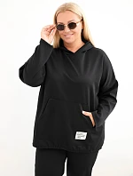 Dámská mikina Plus Size z viskózy s kapucí a klokánkou kapsou černá