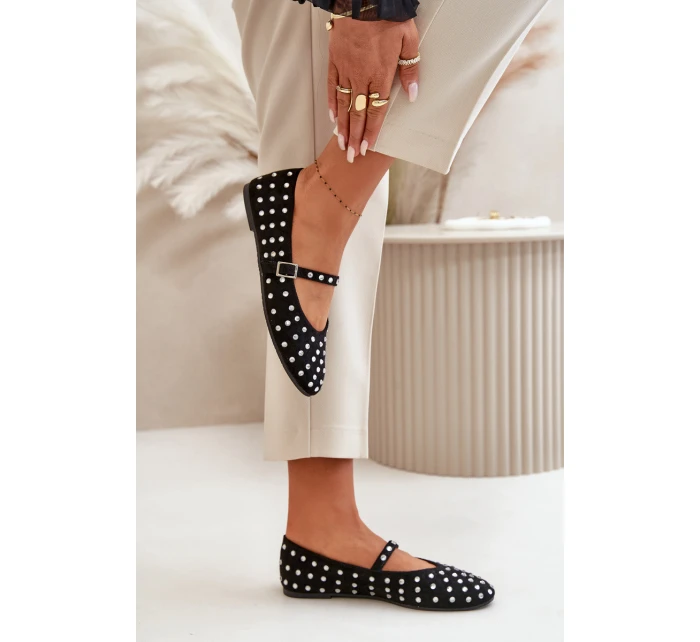 Zdobené baleríny s páskem eko černé model 21670629 - Boto