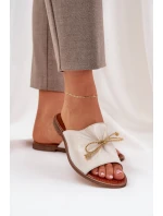 Kožené Ploché Elegantní Sandály S Mašlí Lewski Zlaté model 21684466 - Boto Kožené Ploché Elegantní Sandály S Mašlí Lewski Zlaté model 21684466 - Boto