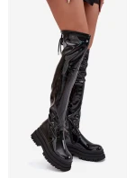 Lakované Kozačky Nad Kolena Na Masivní Platformě Černé Ravela Lakované Kozačky Nad Kolena Na Masivní Platformě Černé Ravela