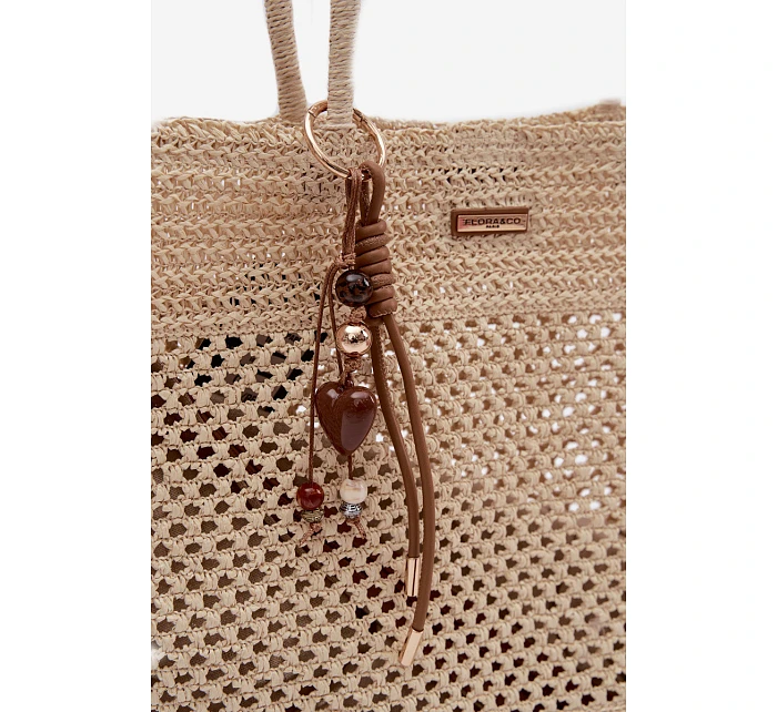 Velká Pletená Nákupní Taška s Přívěskem Světle Béžová Lucette