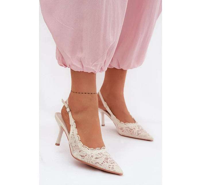 Krajkové Sandály na Podpatku Světle Béžové Carielle