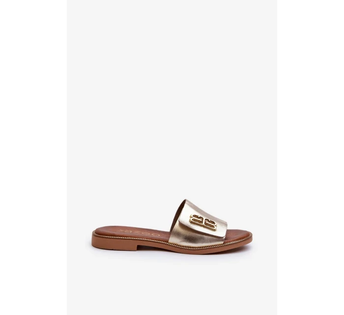 Zazoo Elegantní dámské kožené pantofle zlaté