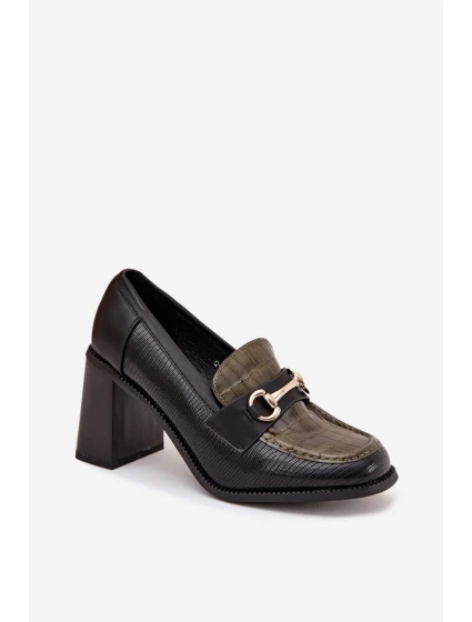 Dámské polobotky na sloupku s ražbou a zlatým detailem Novella – zeleno/černé