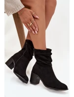 Dámské kotníkové boty s řasením na sloupkovém podpatku S.Barski – černé Dámské kotníkové boty s řasením na sloupkovém podpatku S.Barski – černé