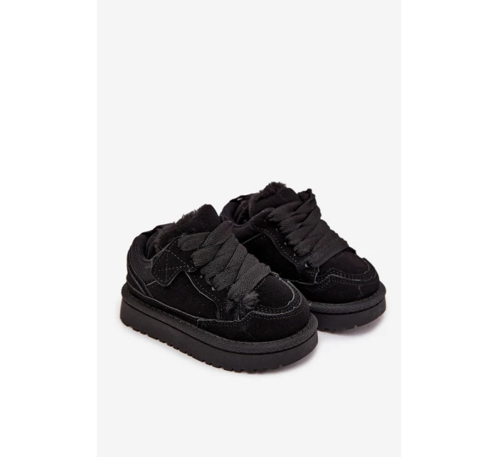 Dětské zateplené sneakers s kožíškem Mireen – černé