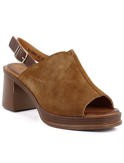 Dámské kožené semišové sandály na podpatku model 22116375 - VINCEZA