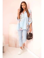 Dámská blůza z bavlny s květinovým vzorem a knoflíky modrý Dámská blůza z bavlny s květinovým vzorem a knoflíky modrý