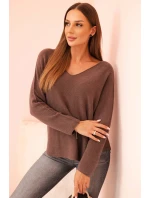 Dámský svetr s viskózou a výstřihem do V mocca