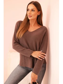 Dámský svetr s viskózou a výstřihem do V mocca