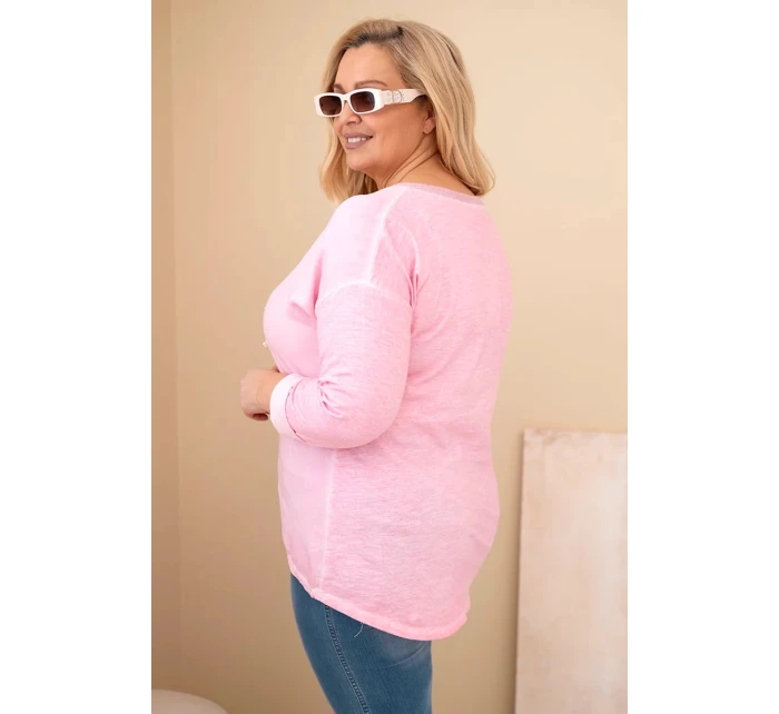 Dámská blůza Plus Size s potiskem a perlami světle růžová Dámská blůza Plus Size s potiskem a perlami světle růžová