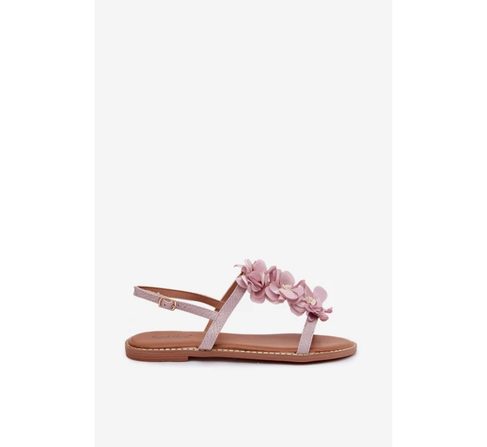 Dámské ploché sandály s ozdobnými květinami Fialové Noemia