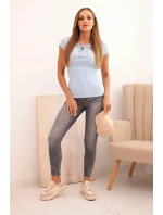 Dámská pruhovaná blůza s V výstřihem a krátkým rukávem béžová Dámská pruhovaná blůza s V výstřihem a krátkým rukávem béžová