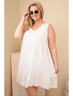 Dámské šaty Plus Size z viskózy s krajkou bez rukávů béžová Dámské šaty Plus Size z viskózy s krajkou bez rukávů béžová