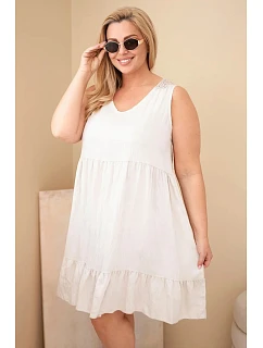Dámské šaty Plus Size z viskózy s krajkou bez rukávů béžová