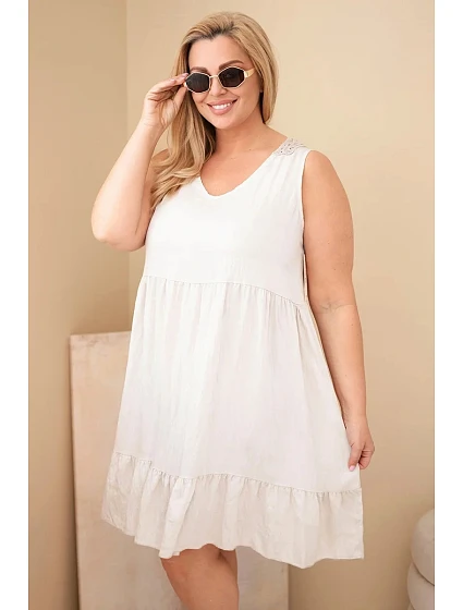 Dámské šaty Plus Size z viskózy s krajkou bez rukávů béžová Dámské šaty Plus Size z viskózy s krajkou bez rukávů béžová