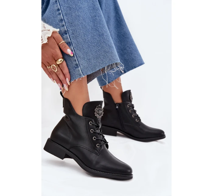 Nízké Dámské Boty Na Plochém Podpatku S Ozdobným Detalem Zateplené Černé model 21706593 - Boto Nízké Dámské Boty Na Plochém Podpatku S Ozdobným Detalem Zateplené Černé model 21706593 - Boto