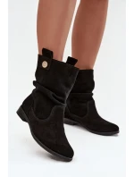 Kožené semišové dámské boty s žebrováním zateplené Zazoo 4210 Černé