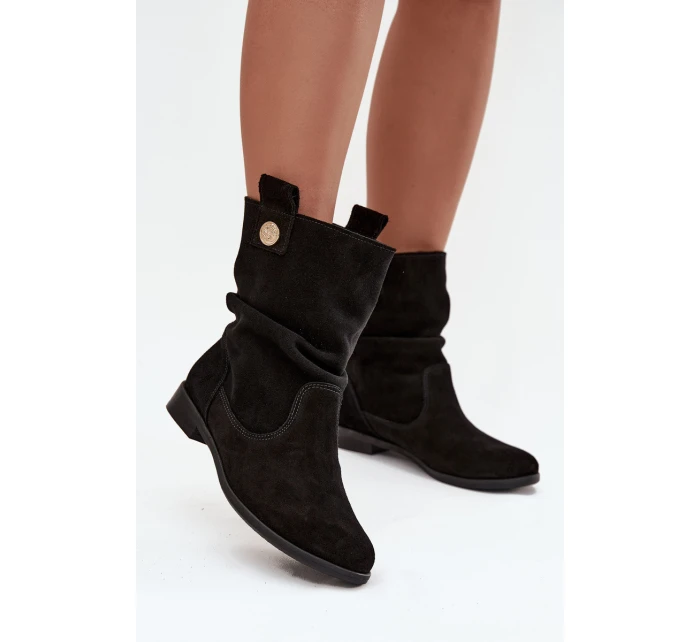 Kožené semišové dámské boty s žebrováním zateplené Zazoo 4210 Černé