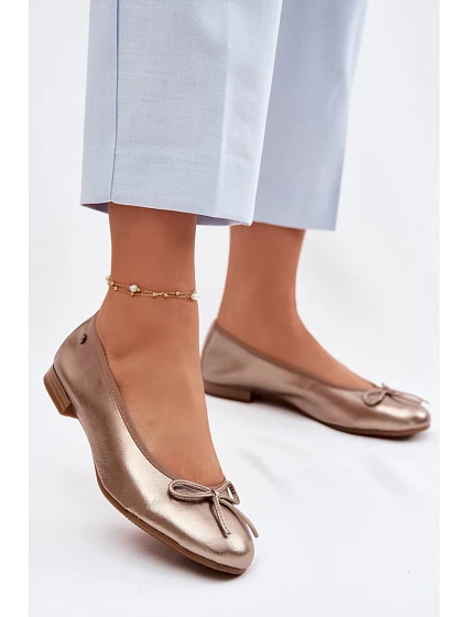 Kožené dámské baleríny model 22100762 Zlaté - Maciejka Kožené dámské baleríny model 22100762 Zlaté - Maciejka