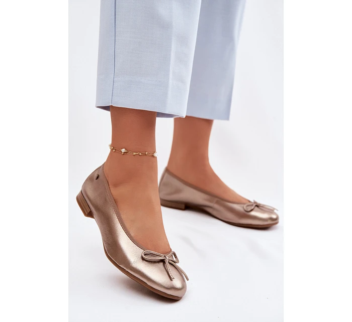Kožené dámské baleríny model 22100762 Zlaté - Maciejka Kožené dámské baleríny model 22100762 Zlaté - Maciejka