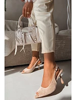 Dámské sandály na podpatku Eko semiš Béžové model 22092008 - Boto