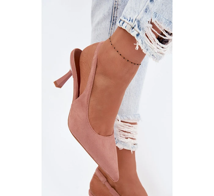 Dámské sandály na podpatku z imitace semiše Růžové Saria