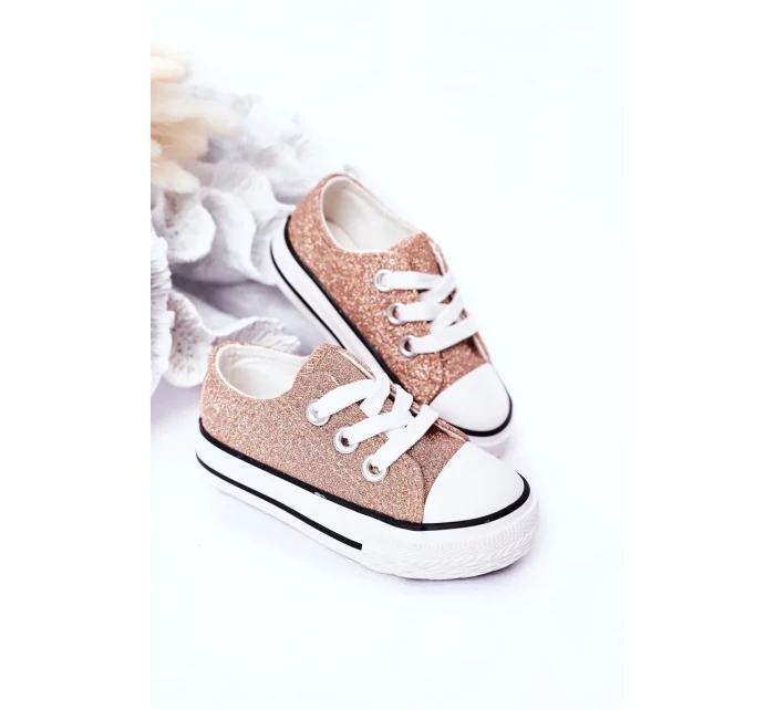 Dětské Brokátové Tenisky Růžové Zlato Bling-Bling Dětské Brokátové Tenisky Růžové Zlato Bling-Bling