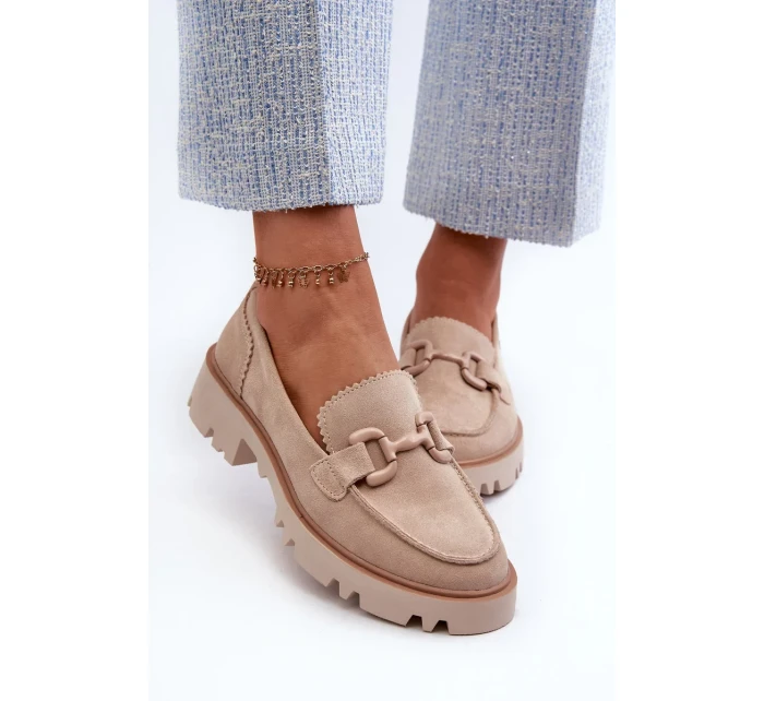 Semišové dámské mokasíny s ozdobou D&A béžová Semišové dámské mokasíny s ozdobou D&A béžová