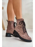 Zdobené Kotníkové Boty Workery Dámské Zateplené D&A Taupe Zdobené Kotníkové Boty Workery Dámské Zateplené D&A Taupe
